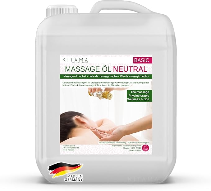 Kitama Massageolja Neutral 5 liter - Doftfri massageolja för professionell användning - Sjukgymnastik, Thaimassage, Wellness & Spa