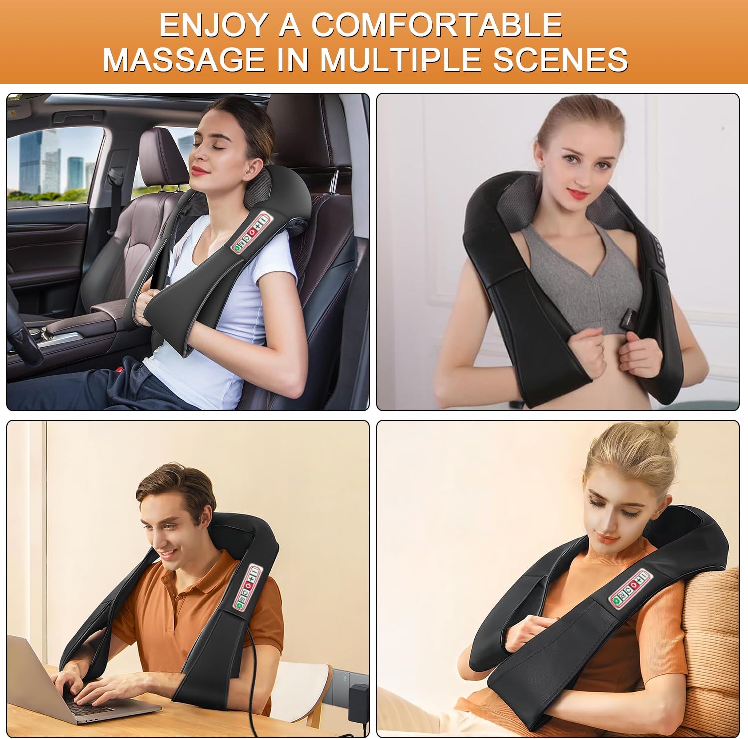 Nackmassager med Värme - Shiatsu-Massager med 3D Massage Djup Vävnad för Nacke, Rygg, Axlar, Ben, Fötter