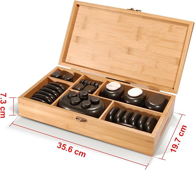 Master Massage Hot Stone Basaltstein Set i dekorativ Bambumskiste 100% Naturstein