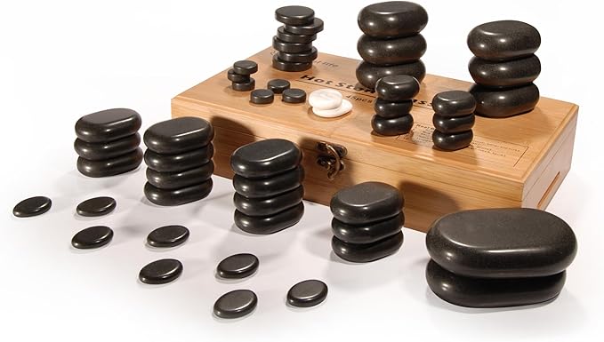 Master Massage Hot Stone Basaltstein Set i dekorativ Bambumskiste 100% Naturstein