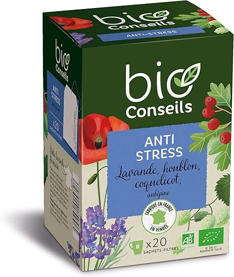 Bio Conseils Anti-Stress Te 20 påsar - Ekologiskt Te med Lavendel, Fänkål & Vallmo