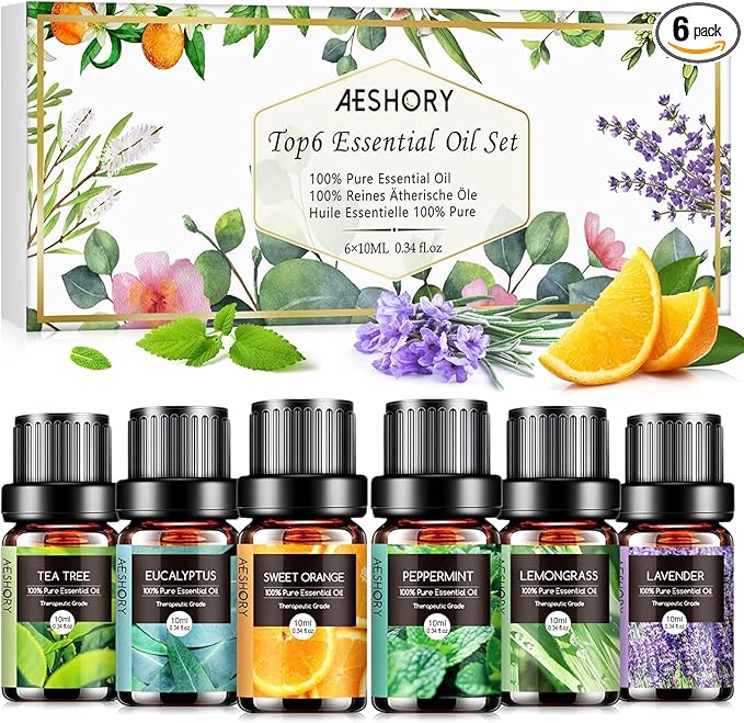 AESHORY Top 6 Essential Oil Set - Aromaterapi Eteriska Oljor