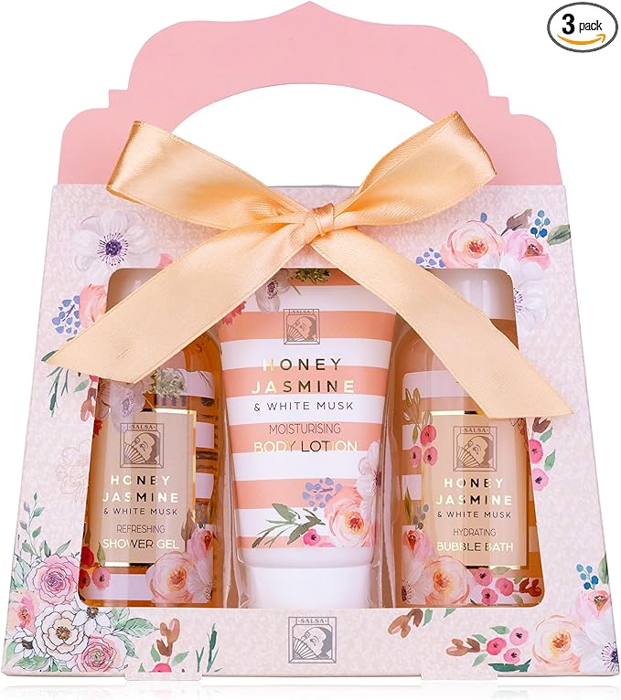 Accentra Duschset HONEY JASMINE 3-Delar - Wellness Presentset med Duschgel, Kroppslotion & Bubbelbad