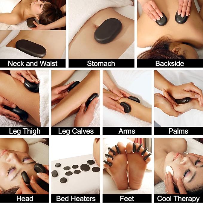 Master Massage Hot Stone Basaltstein Set i dekorativ Bambumskiste 100% Naturstein